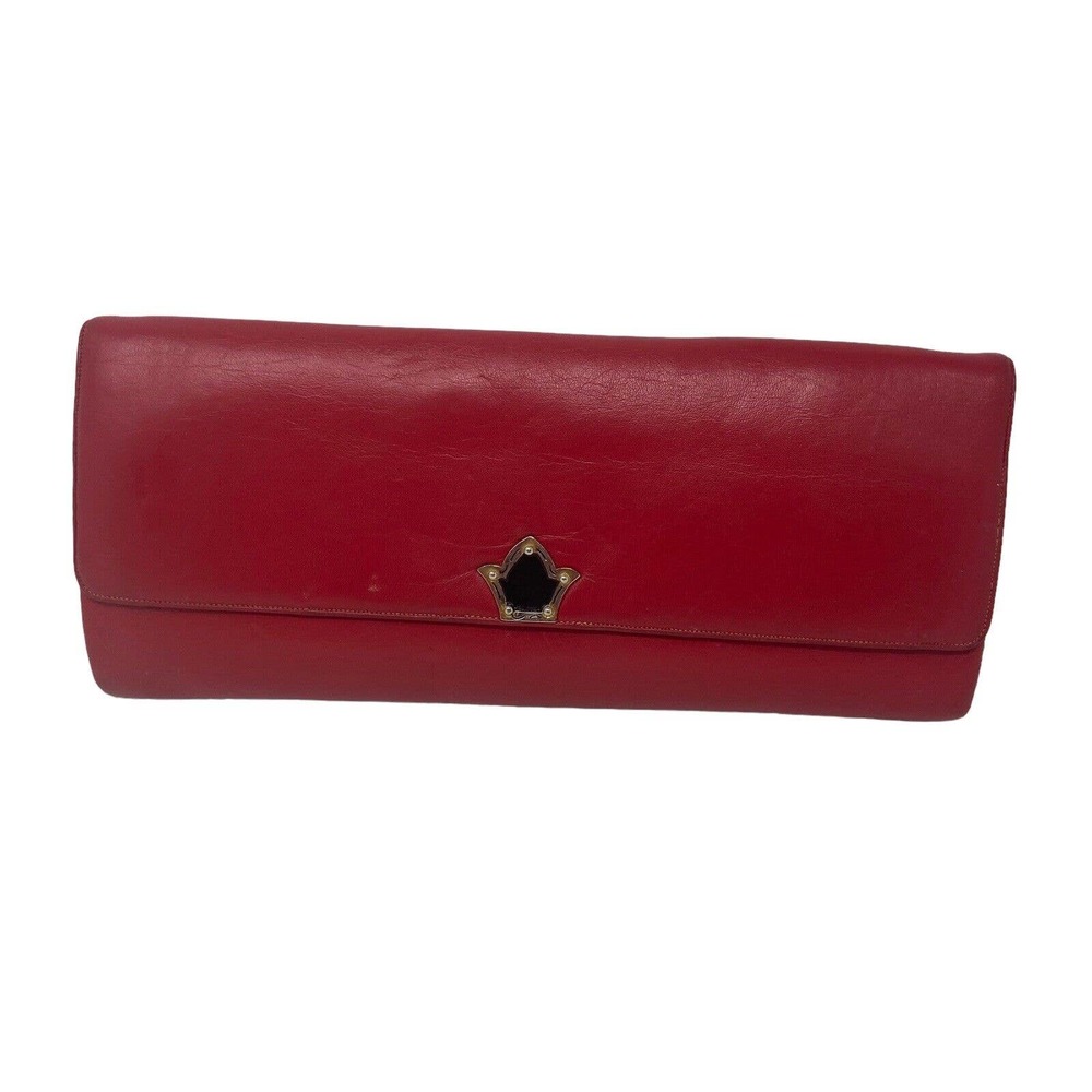 Vintage Murray Kruger Red Leather Snap Front Large Clutch Bag